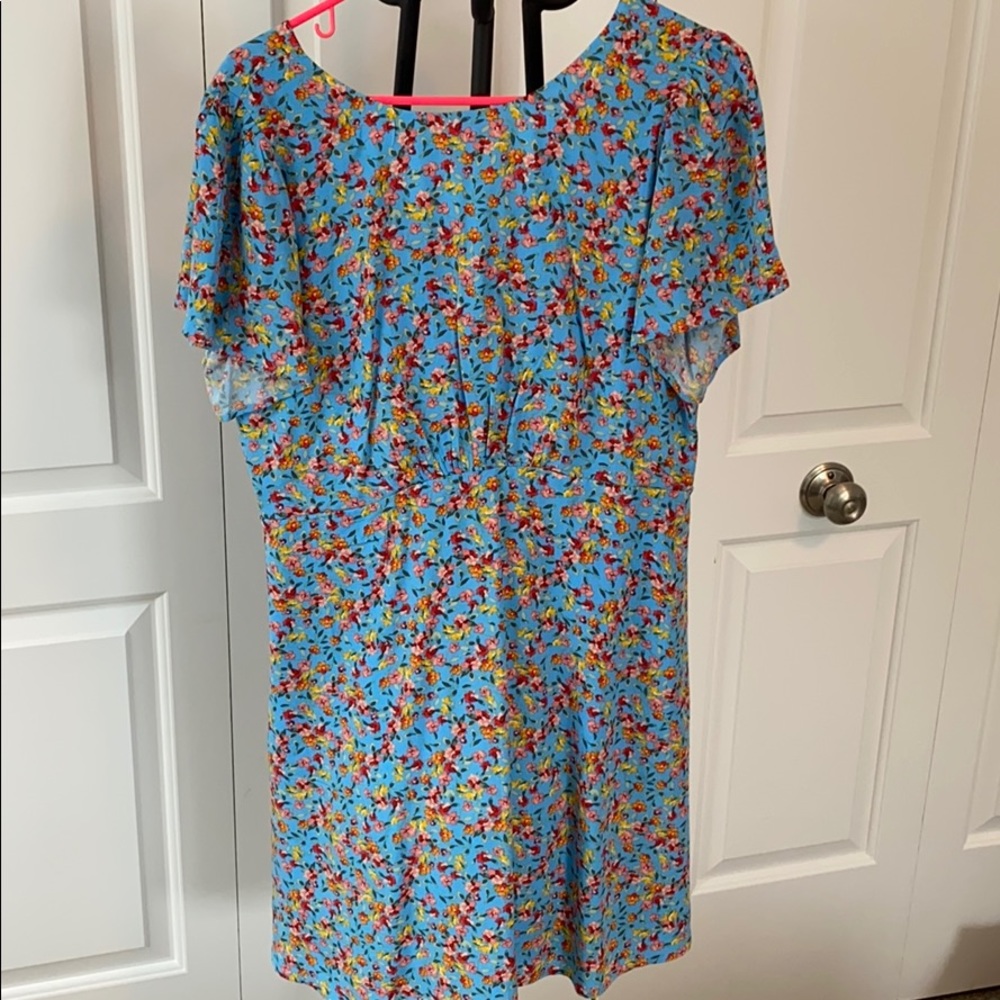 LOFT Floral Tie Back Pocket Flare Dress